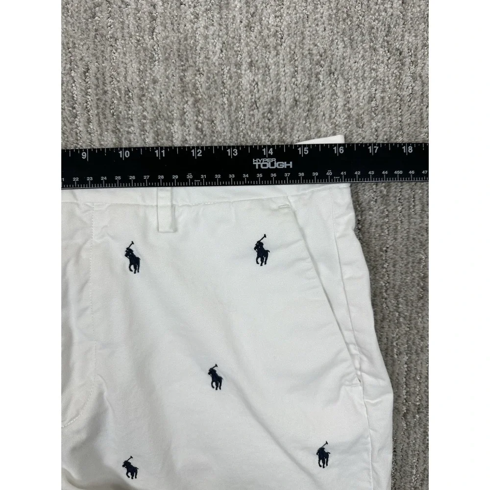 Polo Ralph Lauren Shorts Men 32 White Chino Flat Front All Over Pony Classic AOP